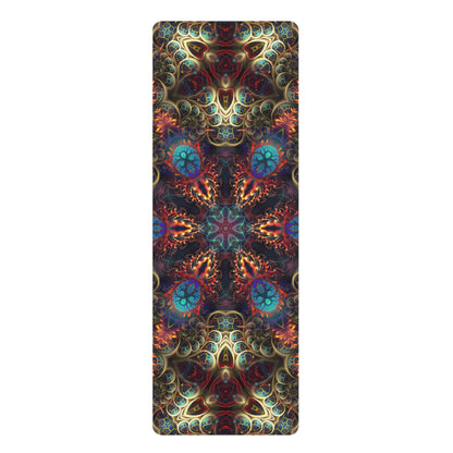 Photo of the Stimulous Mandala print on the yoga mat.