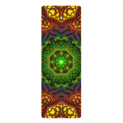 Oasis yoga mat laid flat showing the full psychedelic desert oasis print from above