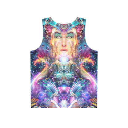 Back view of the Medicina print men's tank top showing the full design.