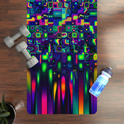 Close-up of the Prismatic Distortion print detail on the yoga mat surface