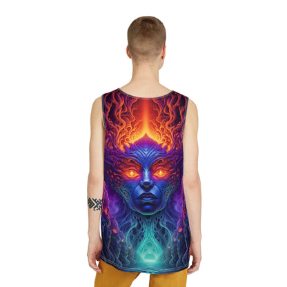 Side angle view of a model wearing the Lilith men's tank top.