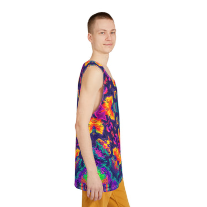Side view of the Mush Tree So Color Mandala tank top, showing the print along the seam.