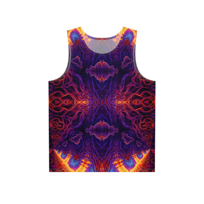 Front view of the Lilith's Gate V3 print on a men's tank top in black.