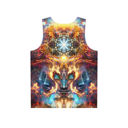 Back view of The Wanderers men's tank top, print continuing across the fabric.