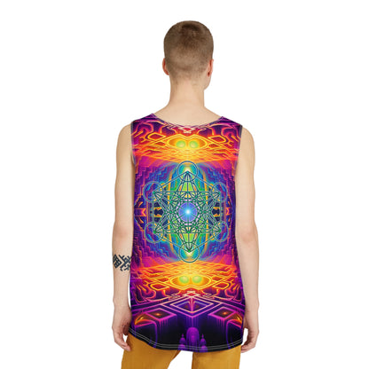 Overhead view of the Focused Thought men's tank top laid flat.