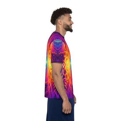 Close-up of the fabric texture on the Maze of Life V3 men's sport tee.