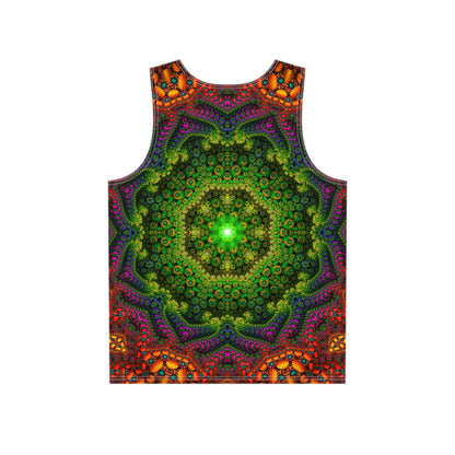 Close-up of the Oasis print design on the tank top fabric.