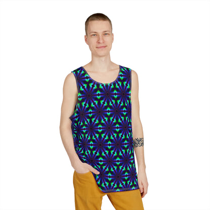 Close-up of the 'Knight Gate' print on the tank top fabric