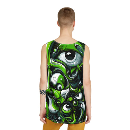 Angled view of the Only 50% Schizophrenic men's tank top on a plain background.