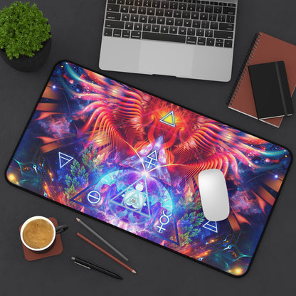 Lapis Philosophorum desk mat rolled up to show its flexible surface