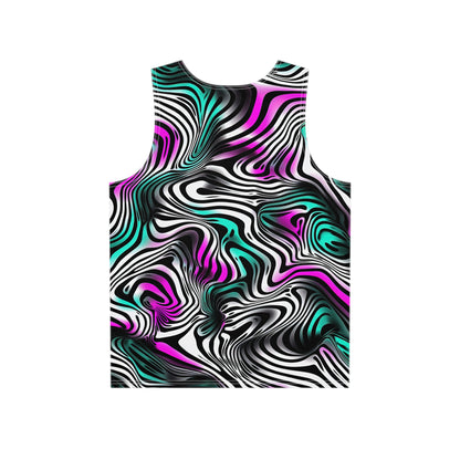 Back view of the 'Can't Catch This' men's tank top laid flat, showing the print continuing across the fabric.