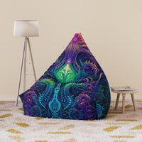 The Belladonna bean bag chair cover in a living room setting, front view beside a floor lamp and side table.