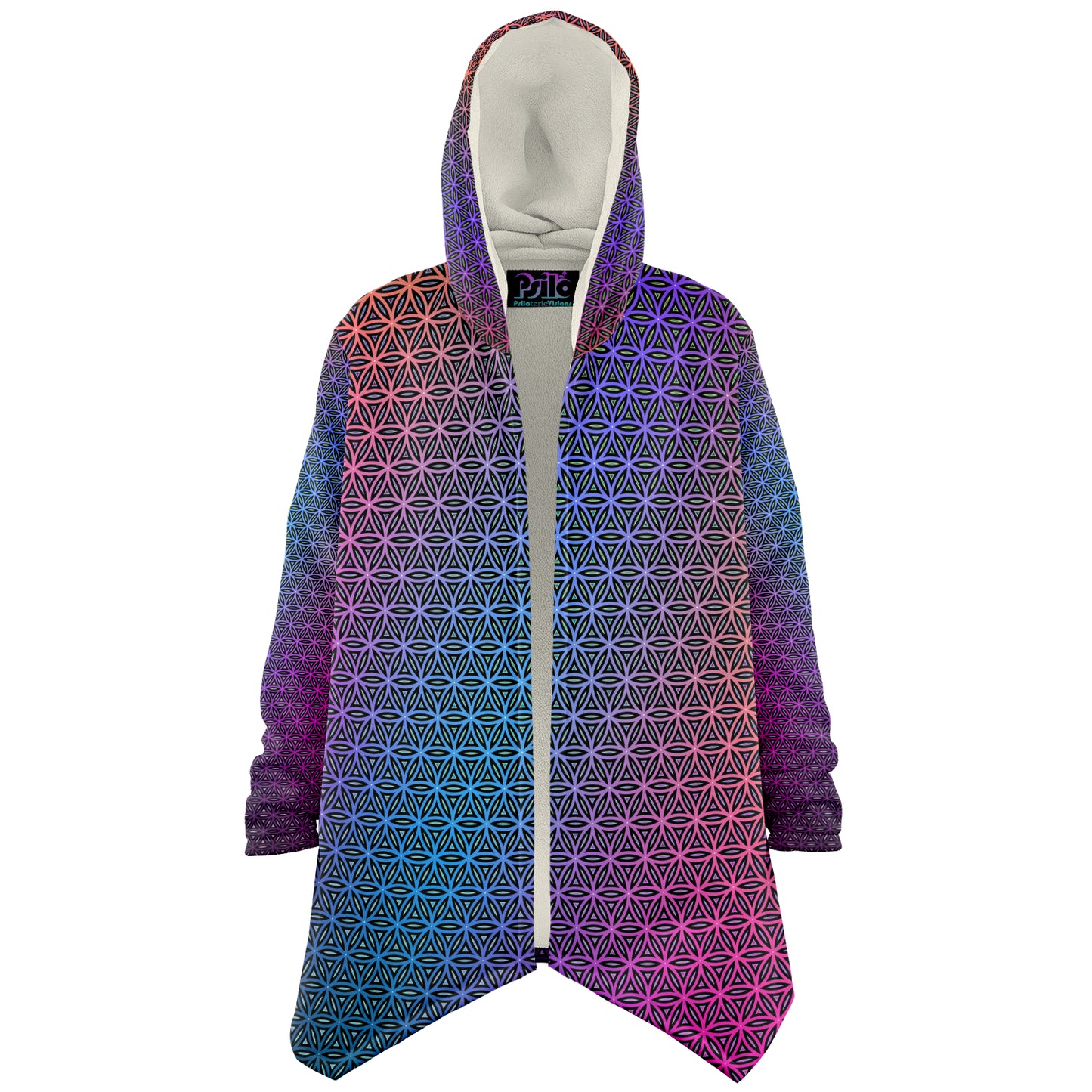 "Rainbow Flower of Life Pattern" HOODED CLOAK