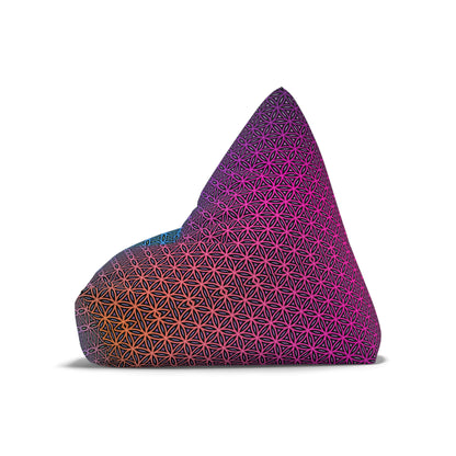 Close-up of the zipper closure on the Rainbow Flower of Life bean bag chair cover.