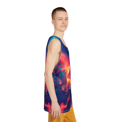 Overhead view of the Oil Valley psychedelic tank top laid flat.