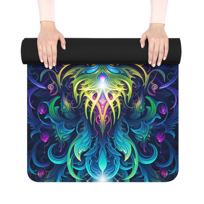 Rubber yoga mat printed edge to edge with the psychedelic Gatekeepers art design.