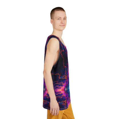 Men's tank top with The Watchers design, shown from above.