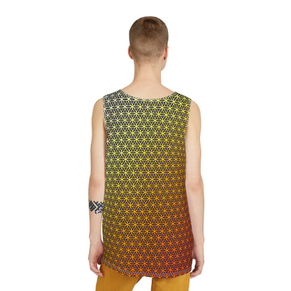 Corner detail of a men's tank top with the 'Wook Flower' artwork.