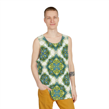 Back view of the Porcelain Bloom men's tank top showing the all-over floral design.