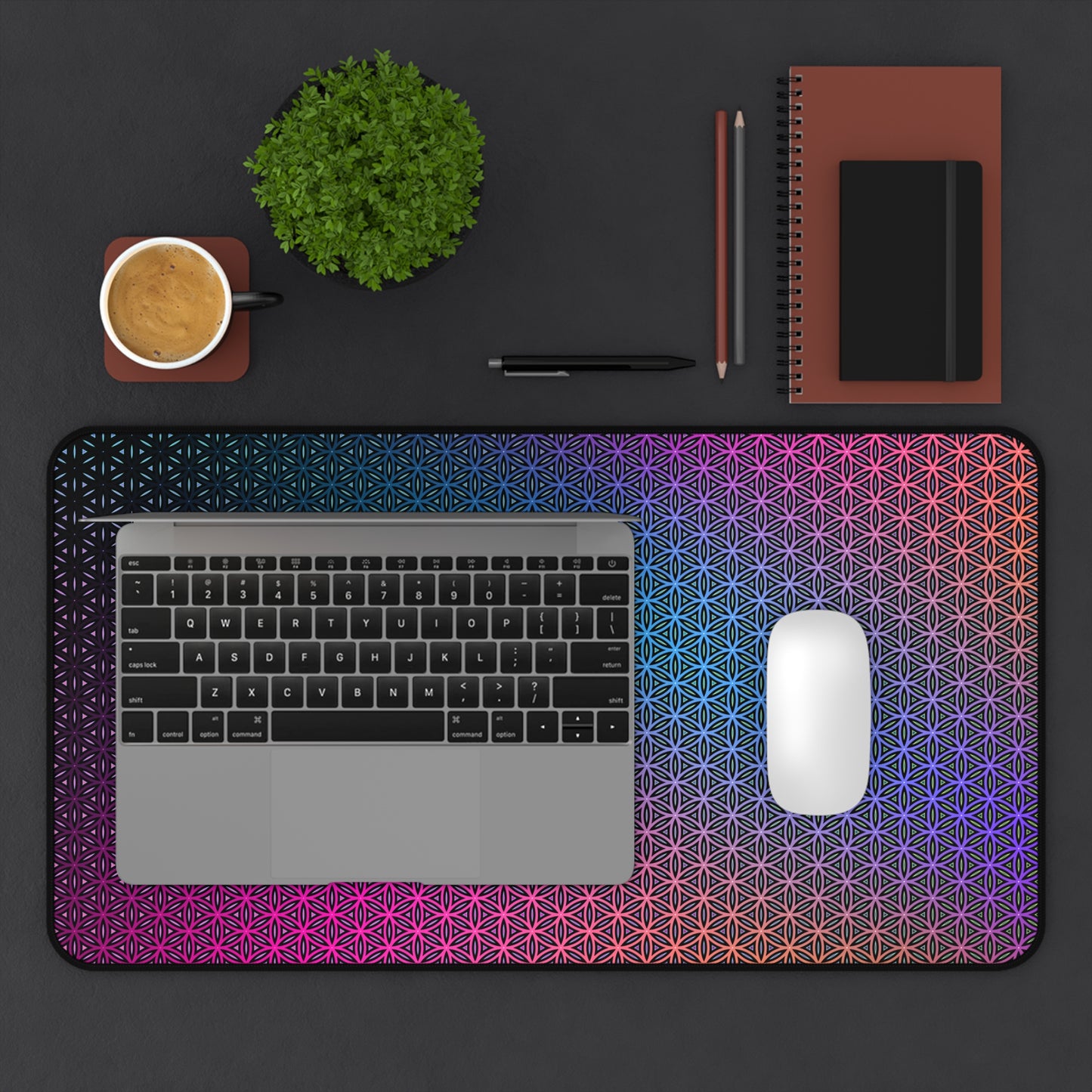 "Rainbow Flower of Life Pattern" DESK MAT (12x18)(12x22)(15.5x31)