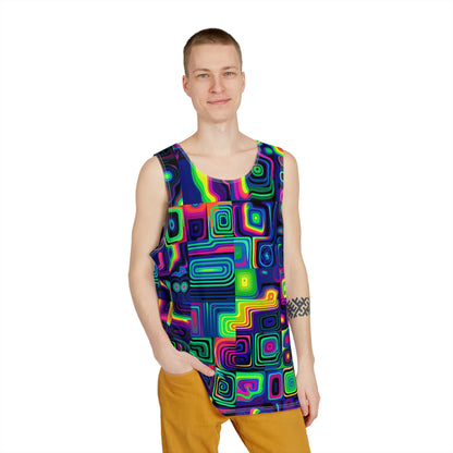 Purple Delusion print men's tank top laid flat