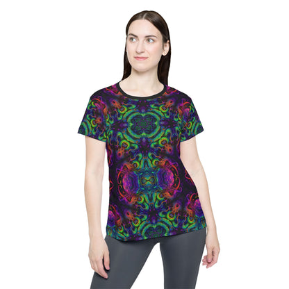 Side view of the Cthulhu Kaleider sport tee on a model.