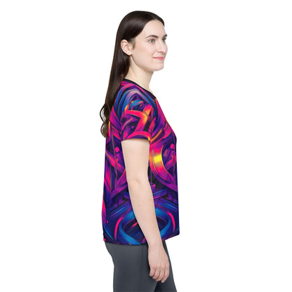 'Gra3D' sport tee for women, viewed from above laid flat.