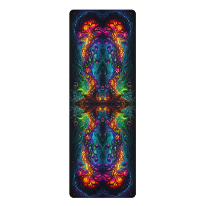 The Fungus Amongus yoga mat rolled up, showing the rubber bottom edge.