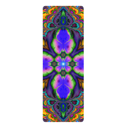 Stillpoint yoga mat laid flat showing the full psychedelic meditation print from above