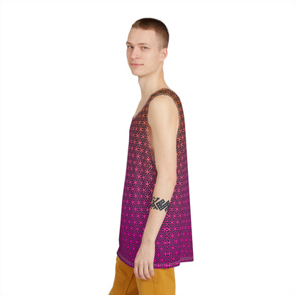 Full view of the Pink Flower of Life print men's tank top