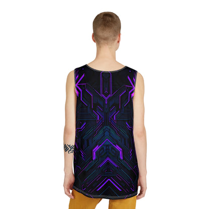 The Alice In Night City men's tank top design shown from above.