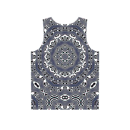 Wildcat Mandala white men's tank top shown from the back.
