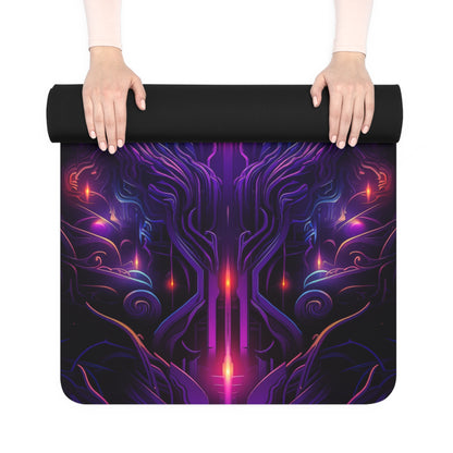 Hands holding a rolled Midnight Spell yoga mat, showing the black non-slip rubber underside.