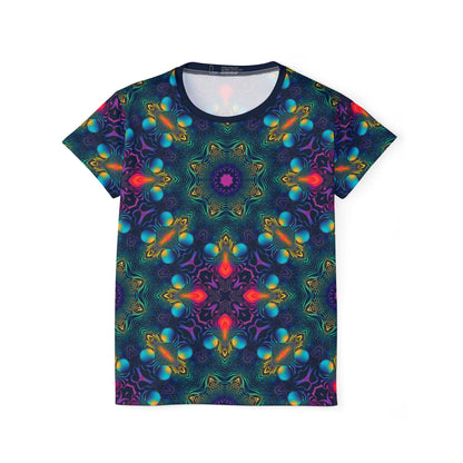Flat lay front view of the Cosmic Fingerprint V2 women's sport tee, print centered on the chest.