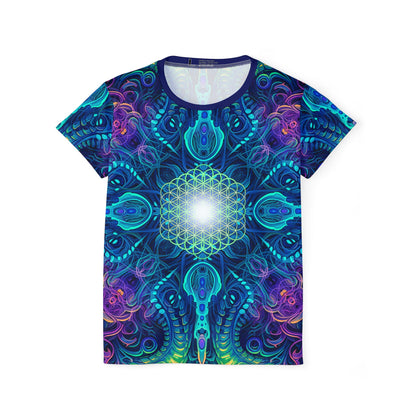 Front view of the Belladonna V2 print on this women's sport tee