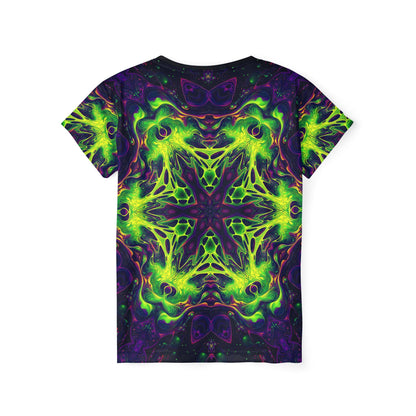 'Goodala' sport tee for women, back view showing the print continuing across the back.