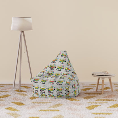 Detail shot of the Cassette Pattern print near a seam of the bean bag chair cover.