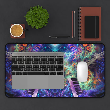 Magnus Opum desk mat displayed on a home office desk setup