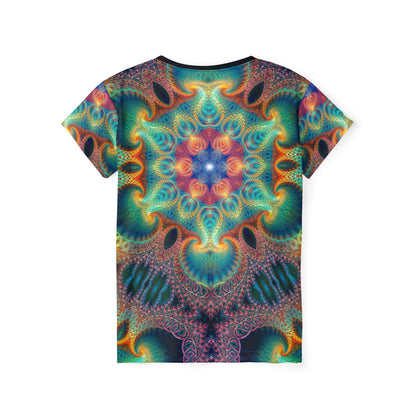 Back view of the Free Your Mind print on the women's sport tee.