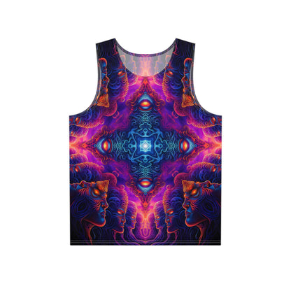 Flat lay of a men's tank top printed with The Watchers Square design.