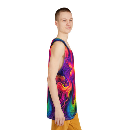 Side view of the Cosmic Currents all-over print men's tank top.