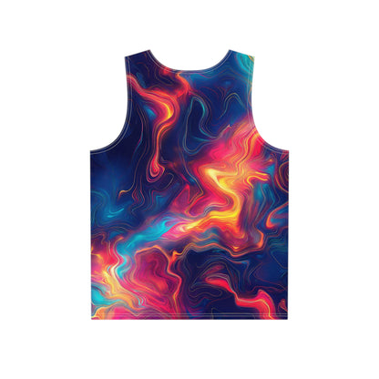 Close-up of the Oil Valley print design on the tank top fabric.
