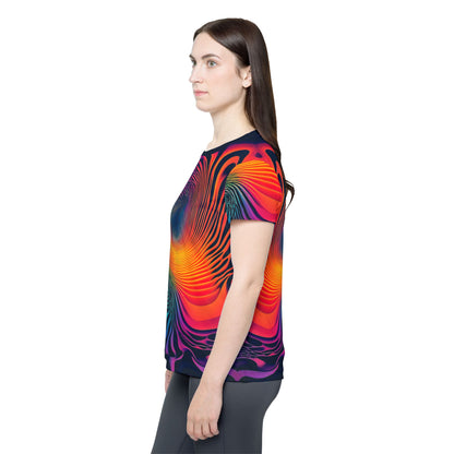 Folded Cosmic Fingerprint women's sport tee showing the fabric texture.