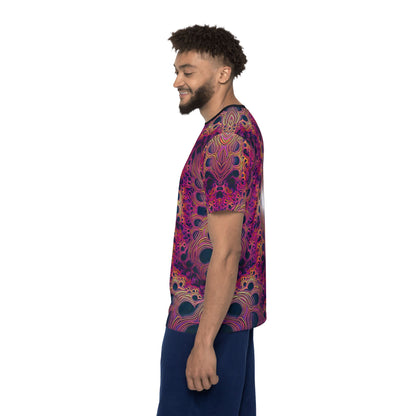 Folded view of the "Fractaleon" men's sport tee showing the printed design.
