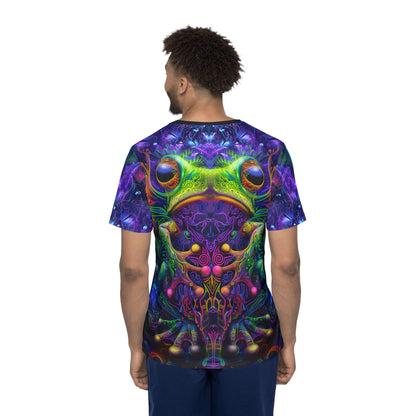 Sleeve detail of the "Kiss Me" sport tee, showing how the print wraps the fabric.