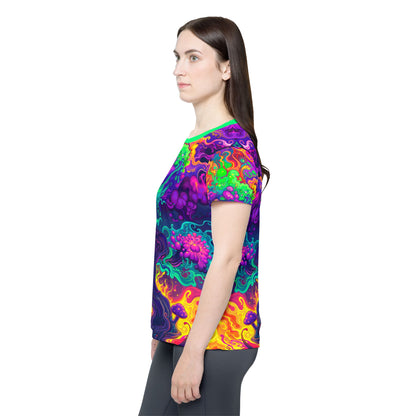 Mush Tree So Color women's sport tee laid flat.