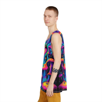 Flat lay of the Shpongleoid men's tank top displaying the complete design layout.
