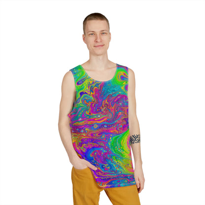 Folded view of the 'UV Bleed' men's tank top on a plain background.