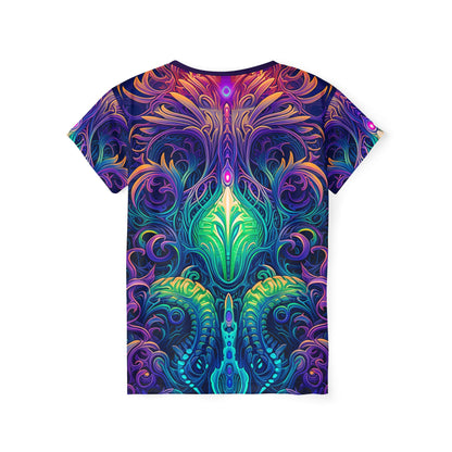 Back view of the Belladonna print on this women's sport tee