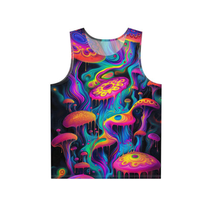 Front view of the Shpongleoid men's tank top showing the full trippy print.